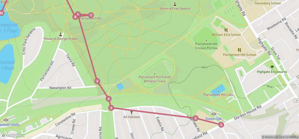 Map preview for Gospel Oak to Hampstead