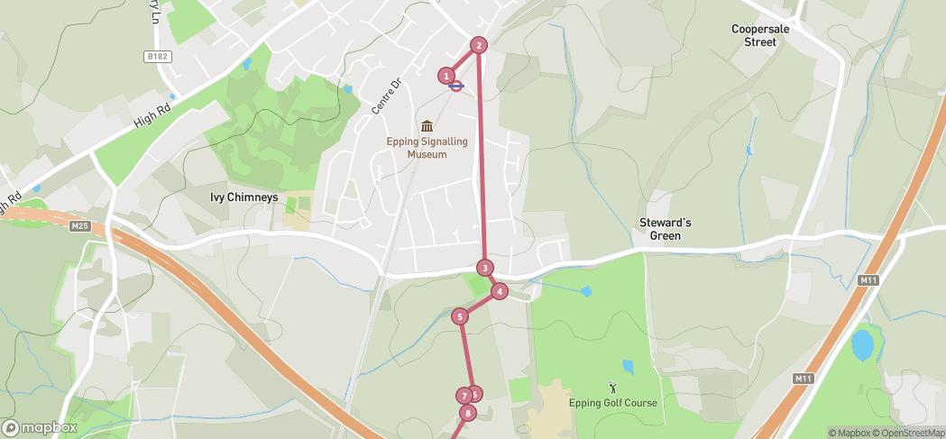 Map preview for Walk between Epping and Debden