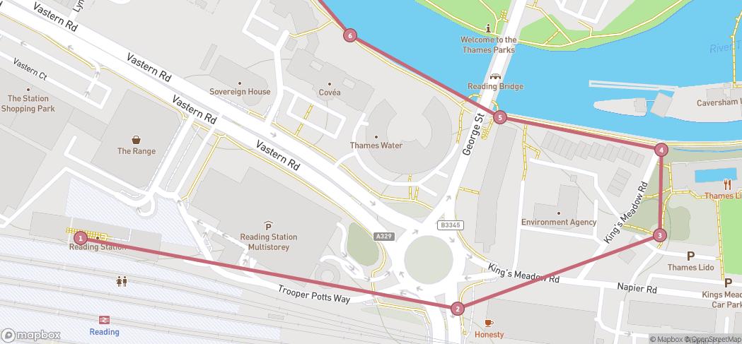 Map preview for Reading to Pangbourne Thames Path