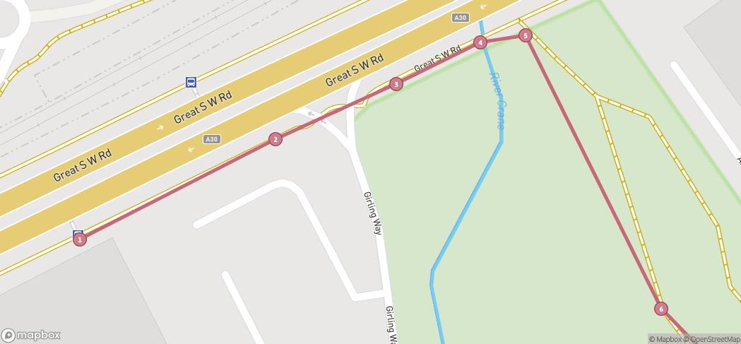 Map preview for River Crane Heathrow to Whitton