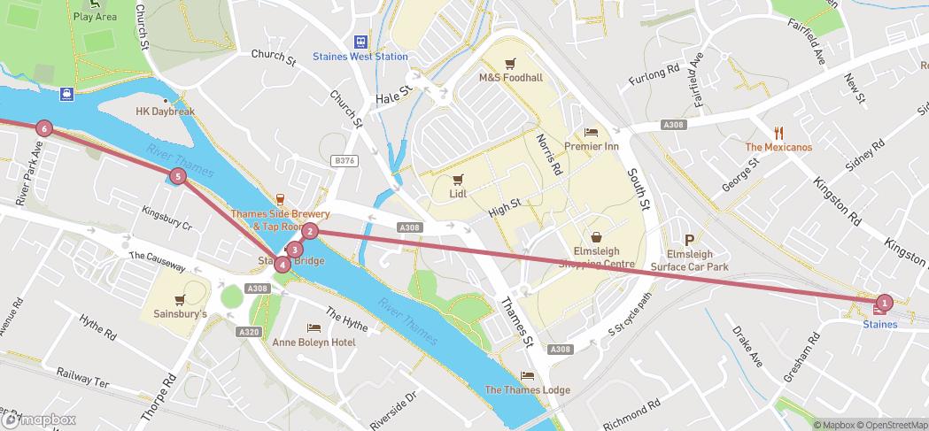 Map preview for Staines to Windsor Thames Walk