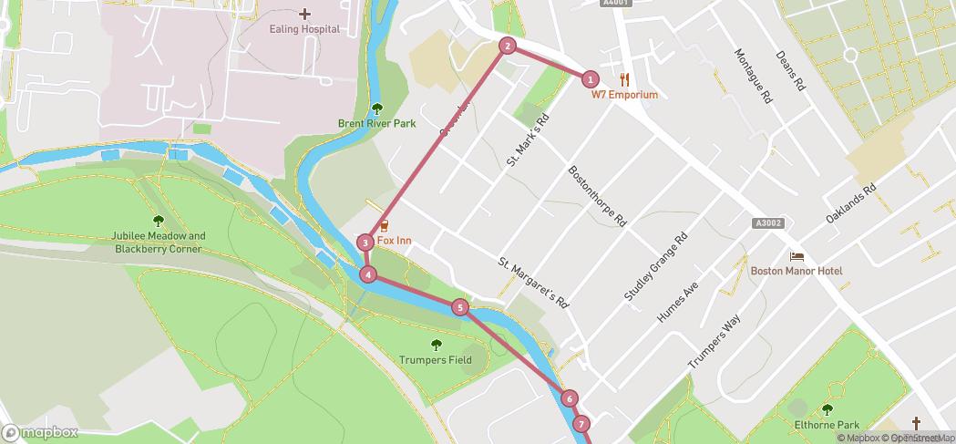 Map preview for Hanwell to Brentford Canal Walk