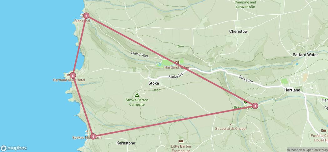 Map preview for Hartland Quay hike