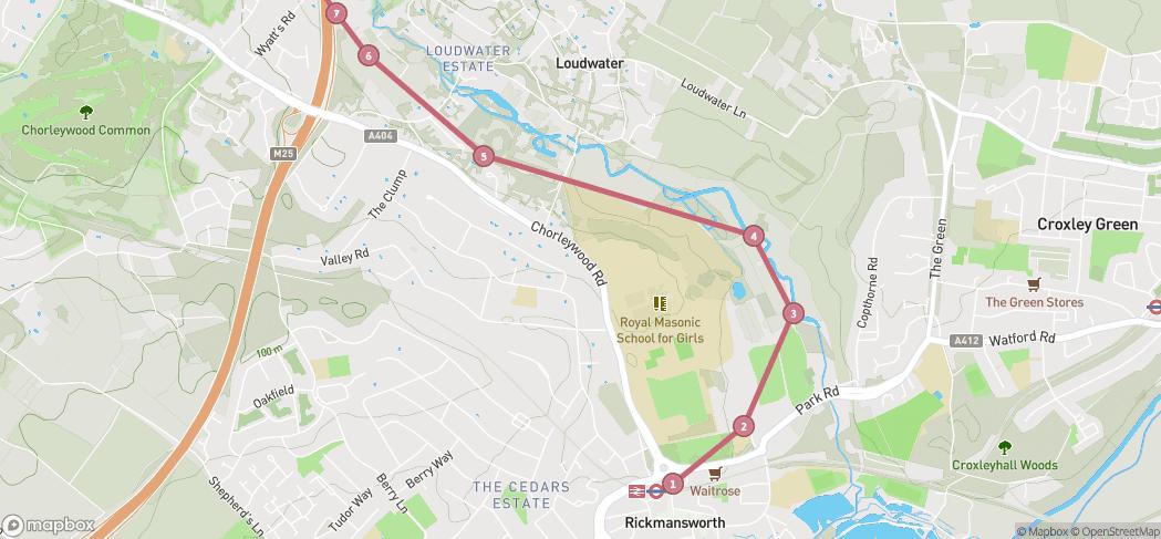 Map preview for Rickmansworth to Chenies