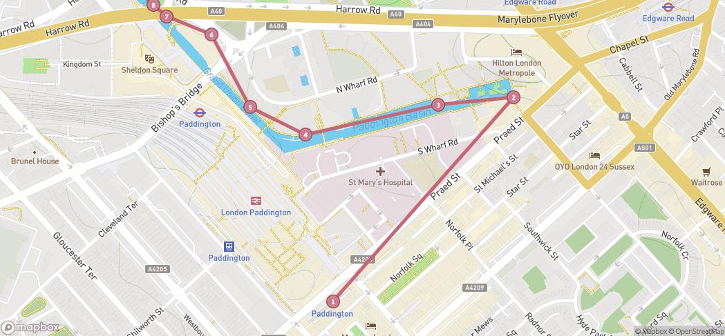 Map preview for Paddington to Kings Cross
