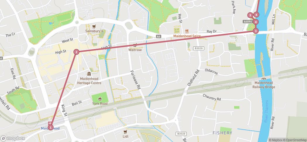 Map preview for Maidenhead to Marlow Thames Walk