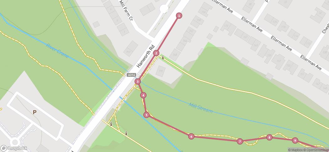 Map preview for River Crane Park to Twickenham