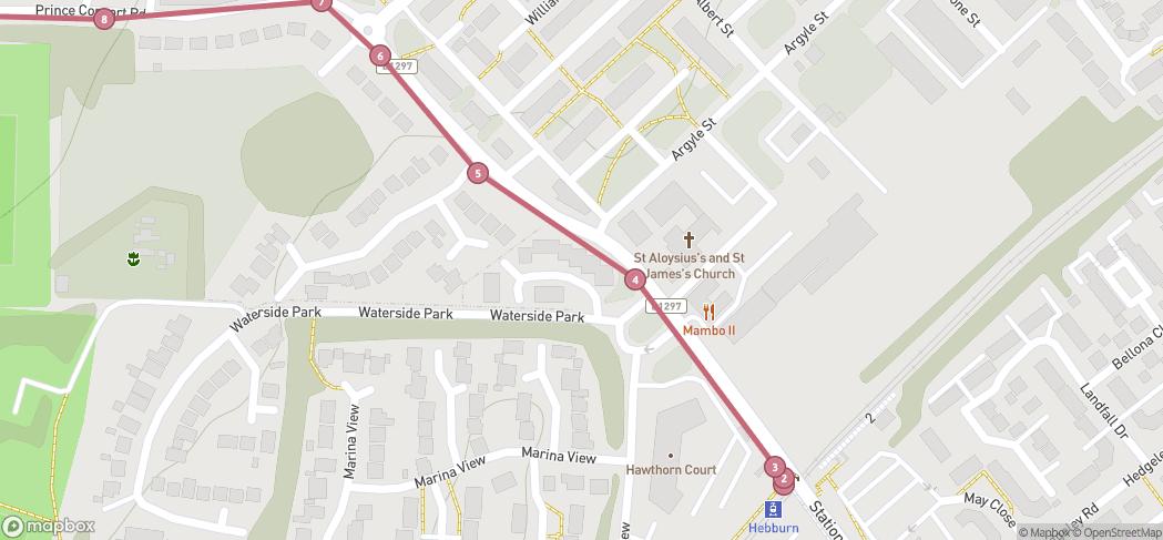 Map preview for Hebburn to Heworth Metro Walk