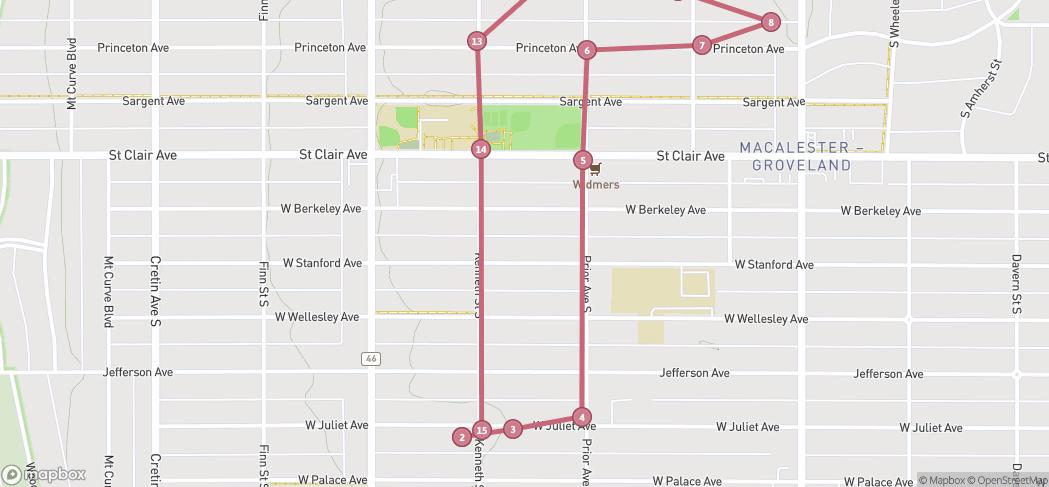 Map preview for Neighborhood dog walk. 