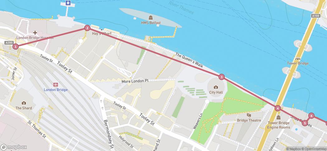 Map preview for Tower Bridge to Greenwich Southbank