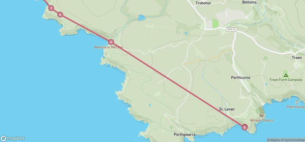 Map preview for Porthcurno to Sennen Cove