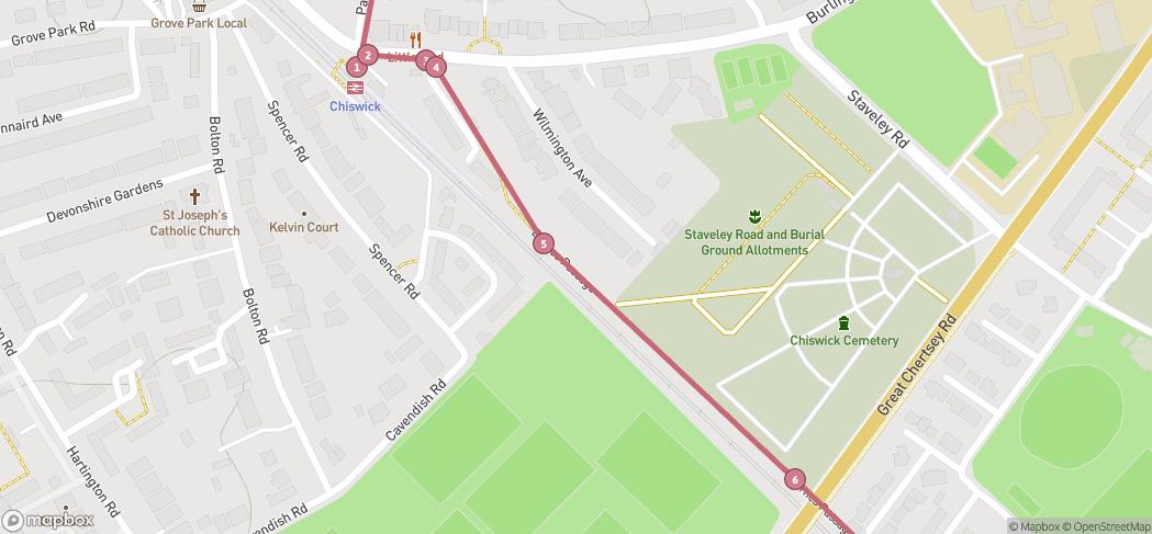 Map preview for Barnes Bridge to Chiswick Gardens