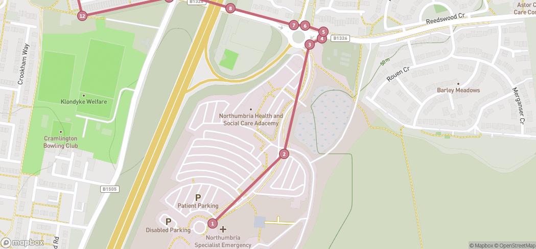 Map preview for Cramlington Hospital - Rail Station