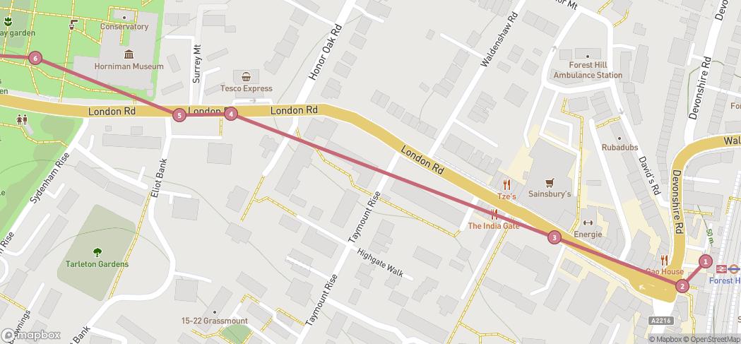 Map preview for Forest Hill to Crystal Palace
