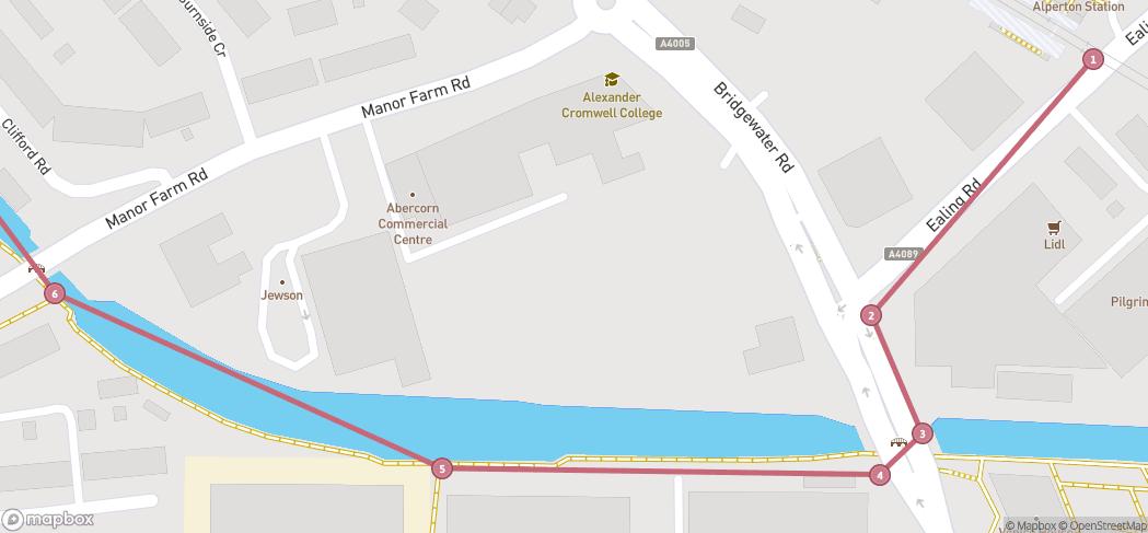 Map preview for Alperton to Northala Fields - Canal