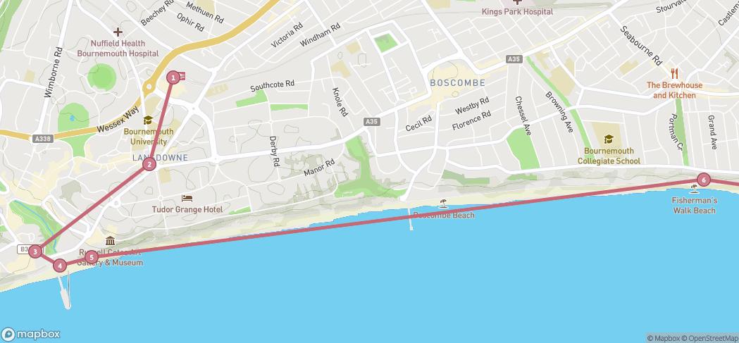 Map preview for Bournemouth to Christchurch