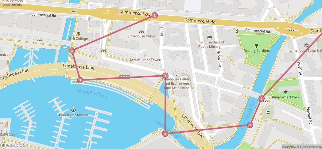 Map preview for Limehouse to Tottenham Canal Walk