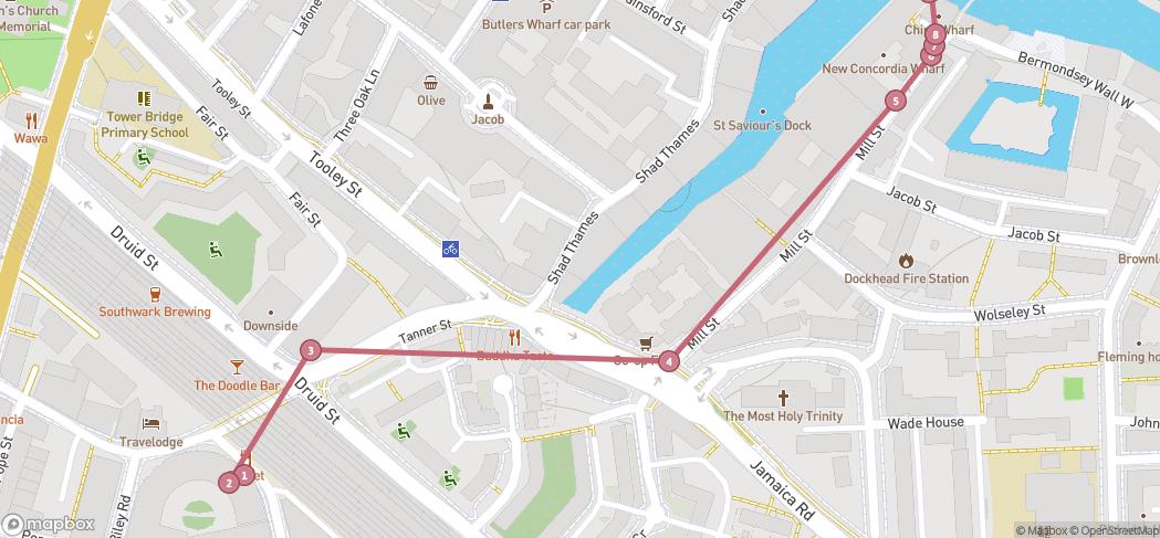Map preview for Maltby St Market to Tower of London